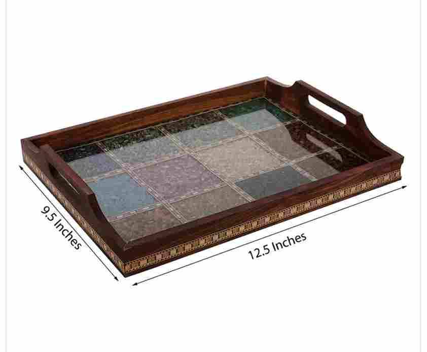  Handicrafts Decorative Wood Gem Stone  Serving tray